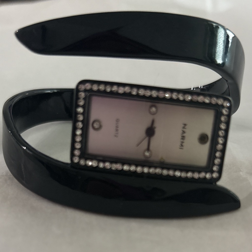 Black Wraparound Watch with Crystal Accents